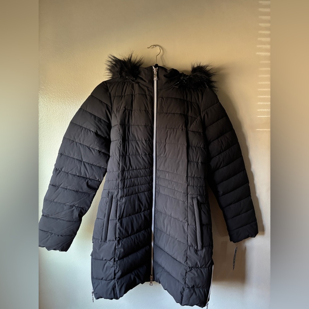 Nuage Small Petite Stretch Puffer Cost w/Removable Faux Fur Trim Hood